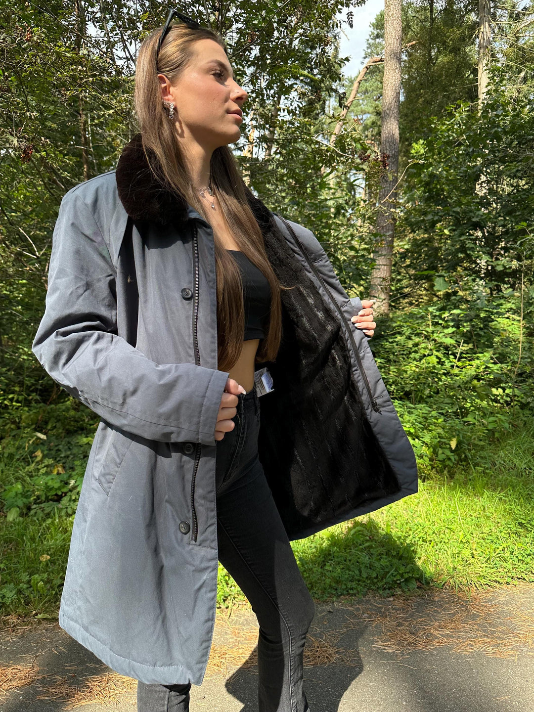 Grey Winter Coat with Sheared Fur Lining, Large Size, Premium Quality, Warm and Luxurious, Excellent Condition, Perfect for Cold Weather