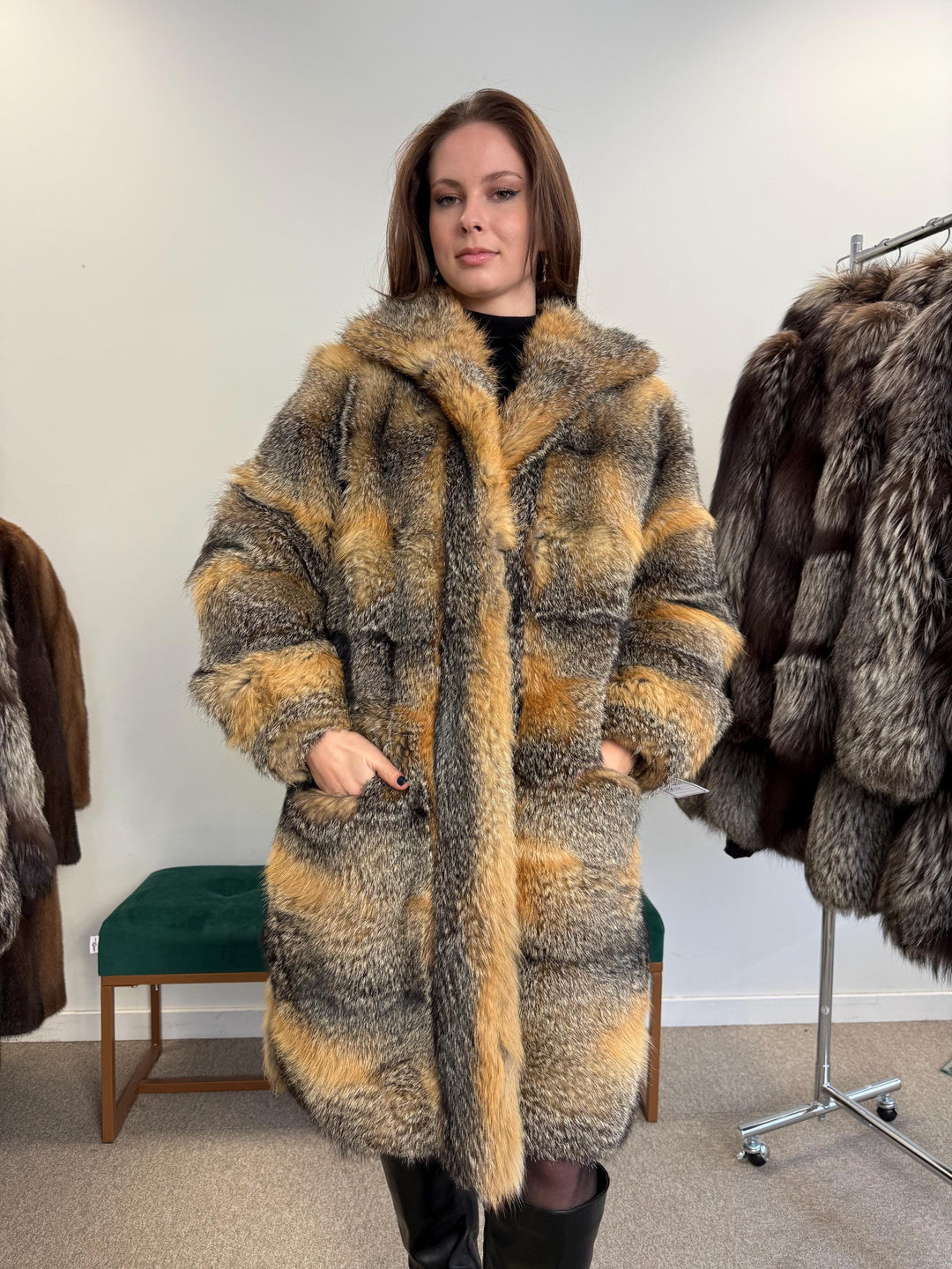 Grey Fox Fur Coat, XL Size, Women's Fur Coat, Real Fox Fur Coat, Vintage Fur Coat, Real Fur Jacket, Grey Fox Fur, Cross Fox Coat, Soft Fur