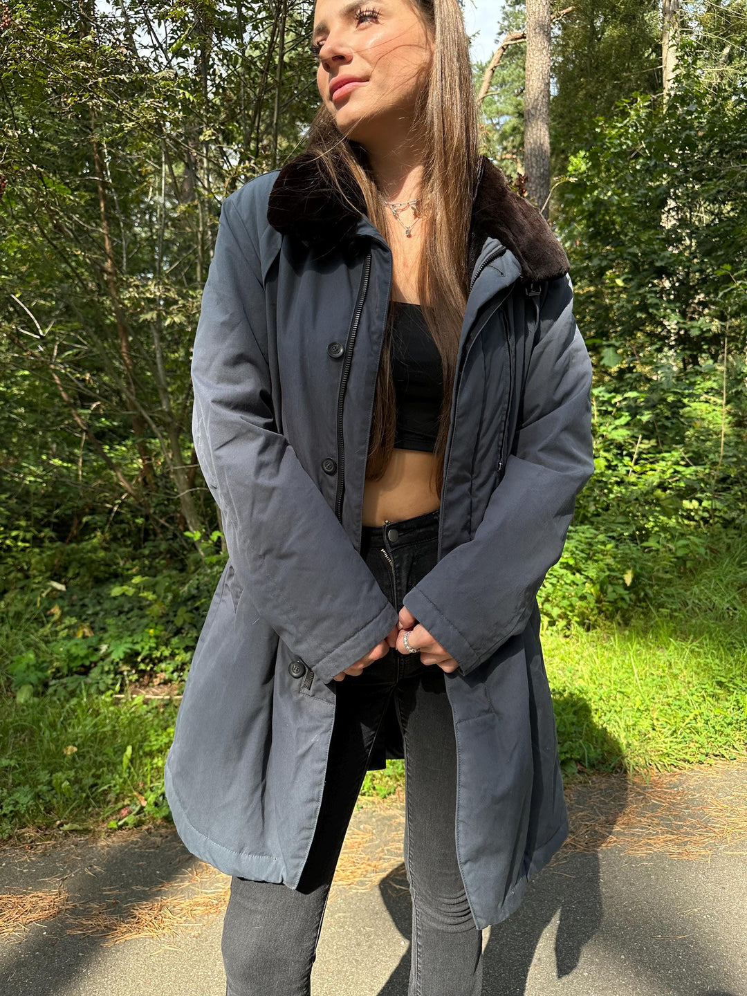 Grey Winter Coat with Sheared Fur Lining, Large Size, Premium Quality, Warm and Luxurious, Excellent Condition, Perfect for Cold Weather