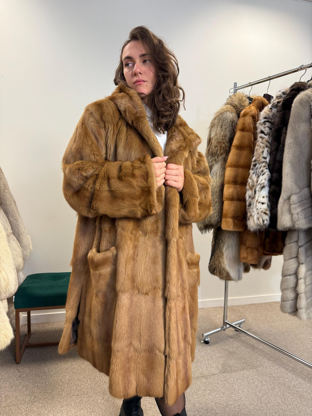 Long Feh Fur Coat, One Size 3XL, Swinger Fur Coat, Real Fur Coat, Long Fur Coat, Vintage Fur Coat, Thick Fur Coat, Brown Fur Coat, Feh Fur