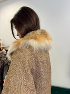 Beige Astrakhan Fur Coat, Size S