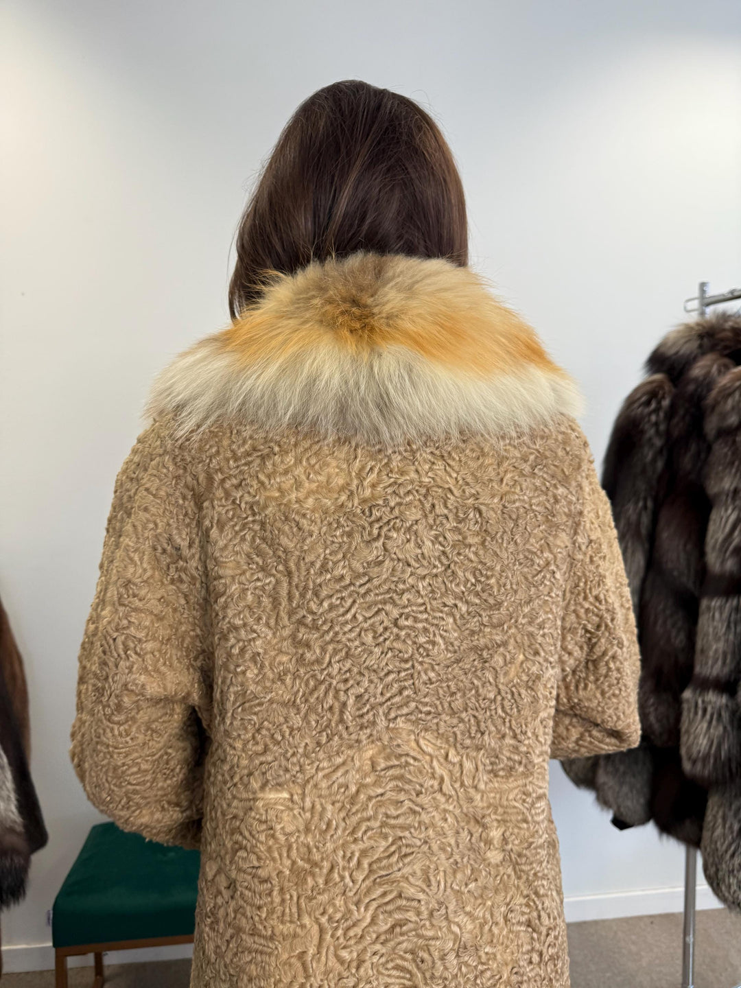 Beige Astrakhan Fur Coat, Small Size, Women's Fur Coat, Red Fox Fur Collar, Real Astrakhan Fur, Real Fur Coat, Vintage Fur Coat, Thick Fur