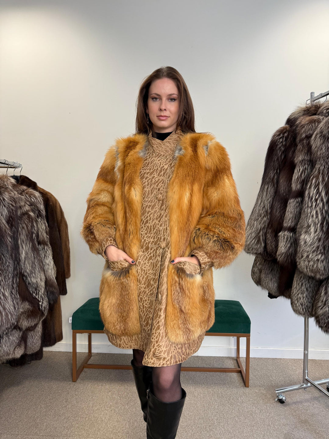 Red Fox Leather Coat, XL Size, Women's Fur Coat, Leather Fur Coat, Real Fox Fur Coat, Vintage Fur Coat, Red Fox Fur, Red Fox Jacket, Fox Fur