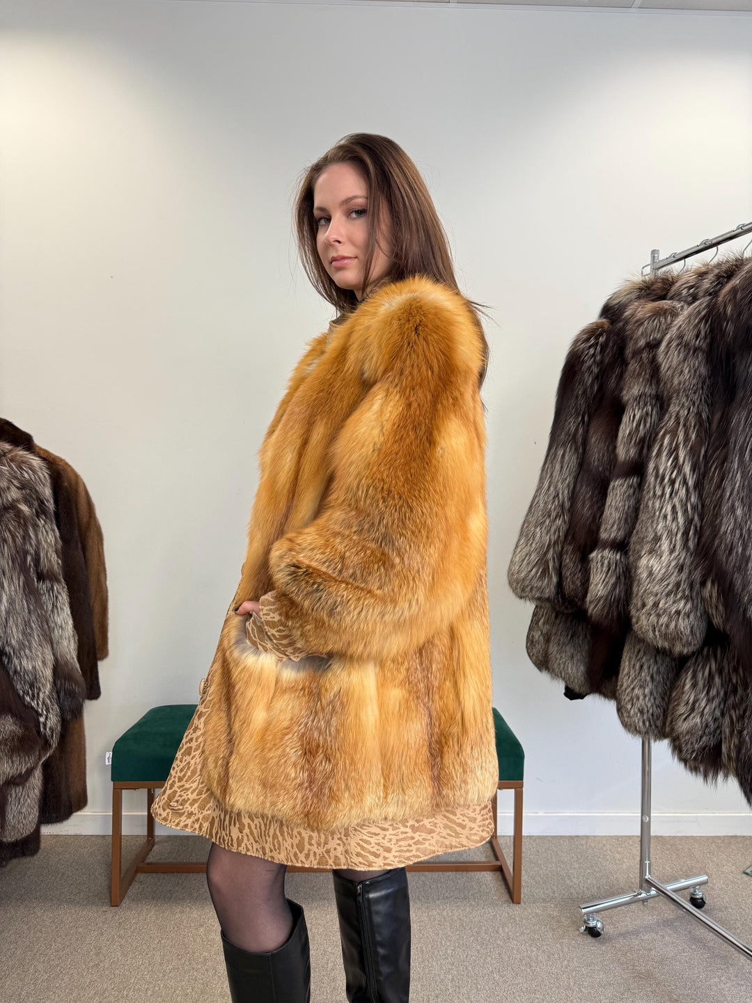 Red Fox Leather Coat, XL Size, Women's Fur Coat, Leather Fur Coat, Real Fox Fur Coat, Vintage Fur Coat, Red Fox Fur, Red Fox Jacket, Fox Fur