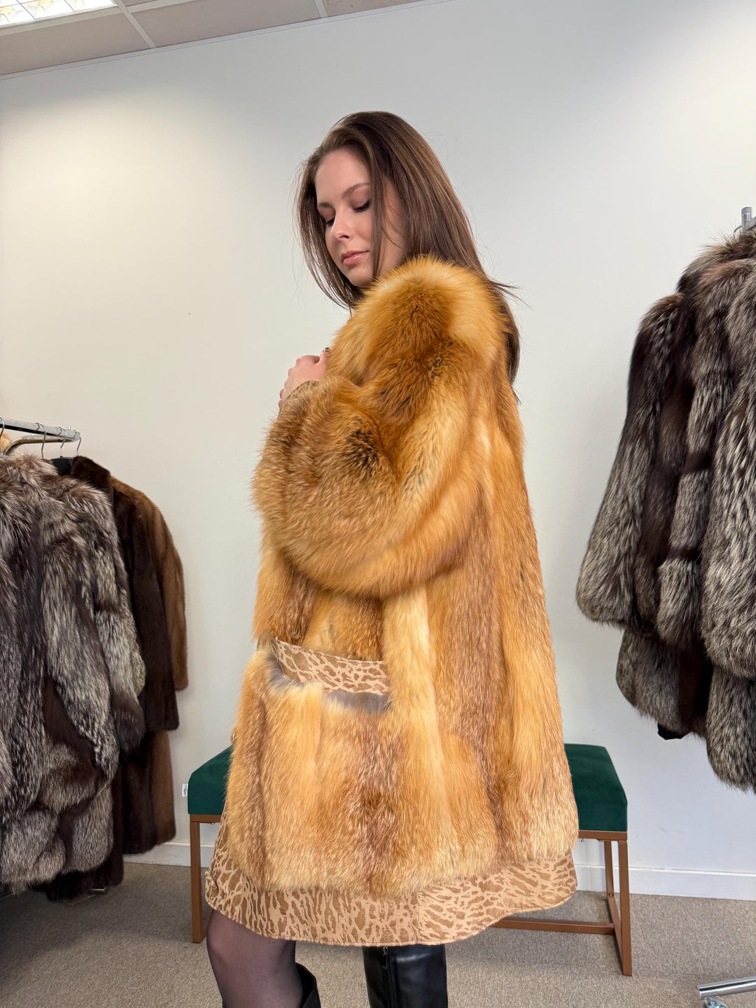 Red Fox Leather Coat, XL Size, Women's Fur Coat, Leather Fur Coat, Real Fox Fur Coat, Vintage Fur Coat, Red Fox Fur, Red Fox Jacket, Fox Fur