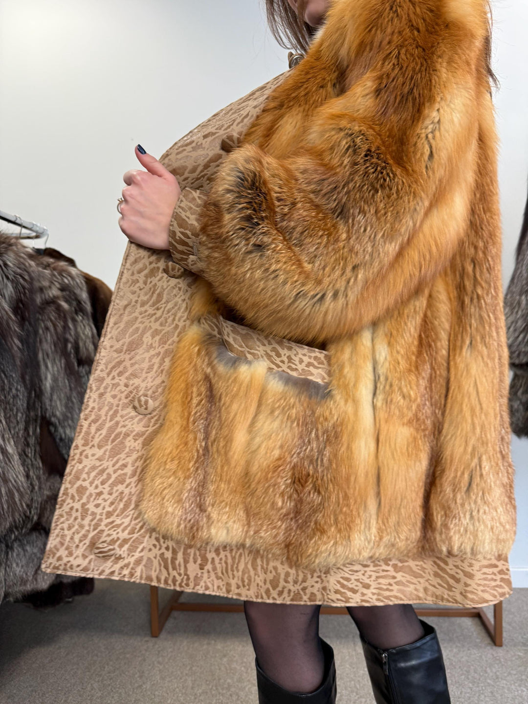 Red Fox Leather Coat, XL Size, Women's Fur Coat, Leather Fur Coat, Real Fox Fur Coat, Vintage Fur Coat, Red Fox Fur, Red Fox Jacket, Fox Fur