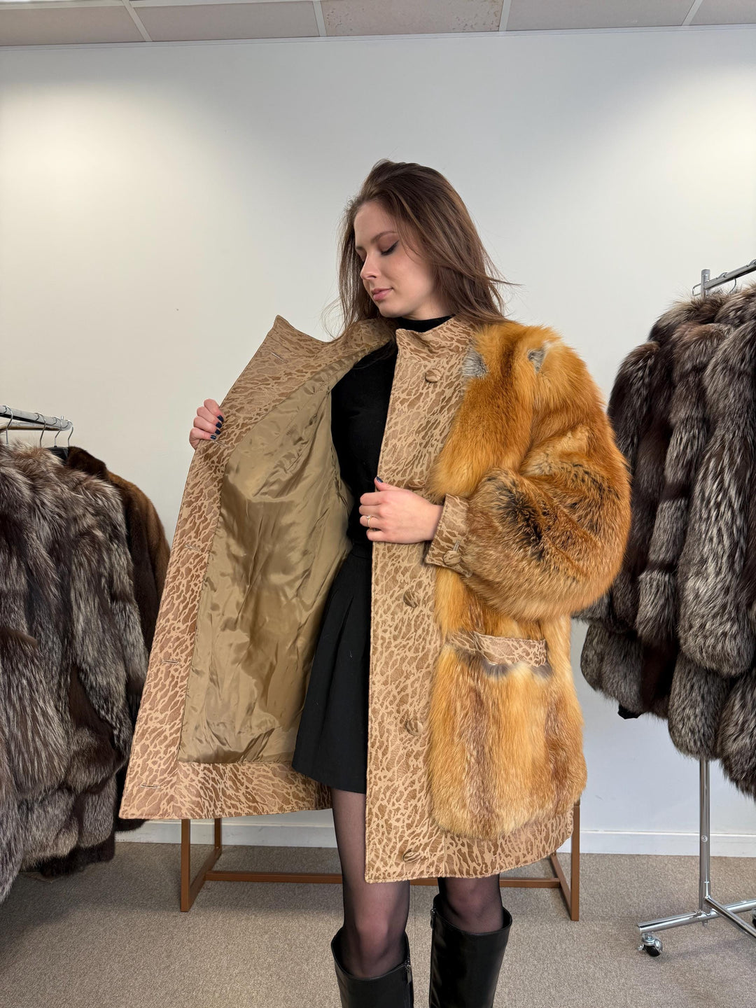 Red Fox Leather Coat, XL Size, Women's Fur Coat, Leather Fur Coat, Real Fox Fur Coat, Vintage Fur Coat, Red Fox Fur, Red Fox Jacket, Fox Fur