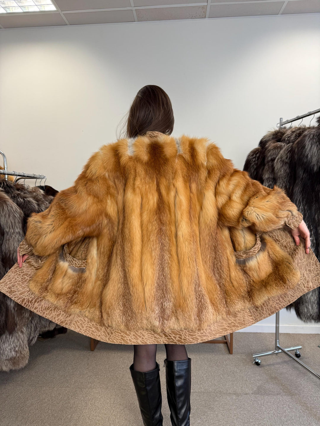 Red Fox Leather Coat, XL Size, Women's Fur Coat, Leather Fur Coat, Real Fox Fur Coat, Vintage Fur Coat, Red Fox Fur, Red Fox Jacket, Fox Fur