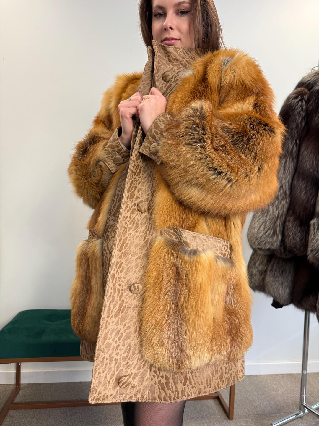 Red Fox Leather Coat, XL Size, Women's Fur Coat, Leather Fur Coat, Real Fox Fur Coat, Vintage Fur Coat, Red Fox Fur, Red Fox Jacket, Fox Fur