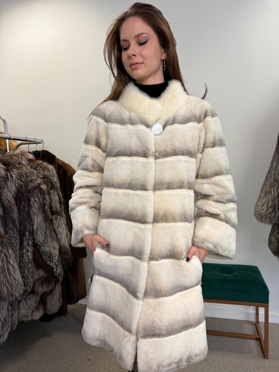 New Rex Rabbit Fur Coat, XS/S Size, White Rabbit Fur Coat, White Rex Rabbit Coat, Vintage Fur Coat, Women's Coat, New Fur Coat, Fur Coat