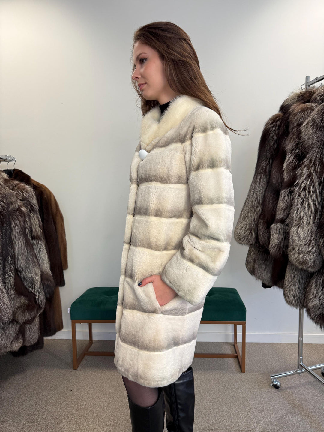 New Rex Rabbit Fur Coat, XS/S Size, White Rabbit Fur Coat, White Rex Rabbit Coat, Vintage Fur Coat, Women's Coat, New Fur Coat, Fur Coat