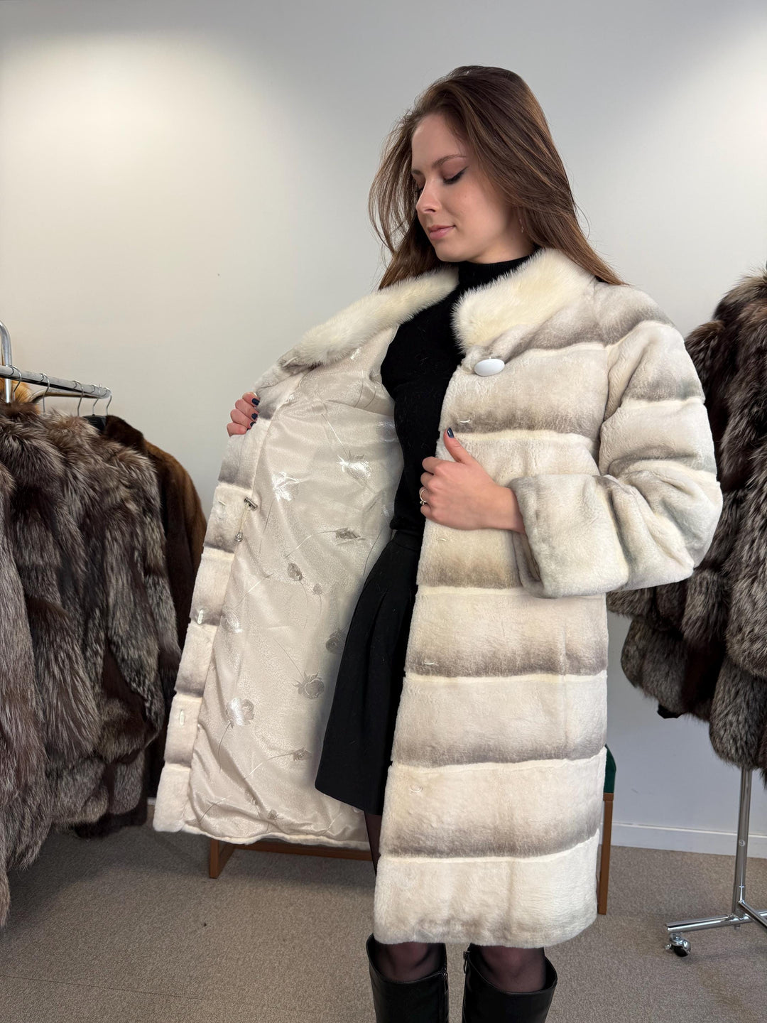 New Rex Rabbit Fur Coat, XS/S Size, White Rabbit Fur Coat, White Rex Rabbit Coat, Vintage Fur Coat, Women's Coat, New Fur Coat, Fur Coat