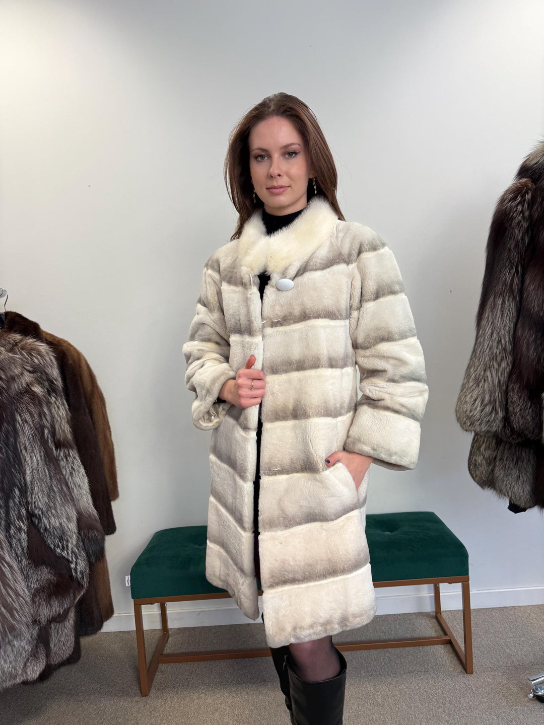 New Rex Rabbit Fur Coat, XS/S Size, White Rabbit Fur Coat, White Rex Rabbit Coat, Vintage Fur Coat, Women's Coat, New Fur Coat, Fur Coat
