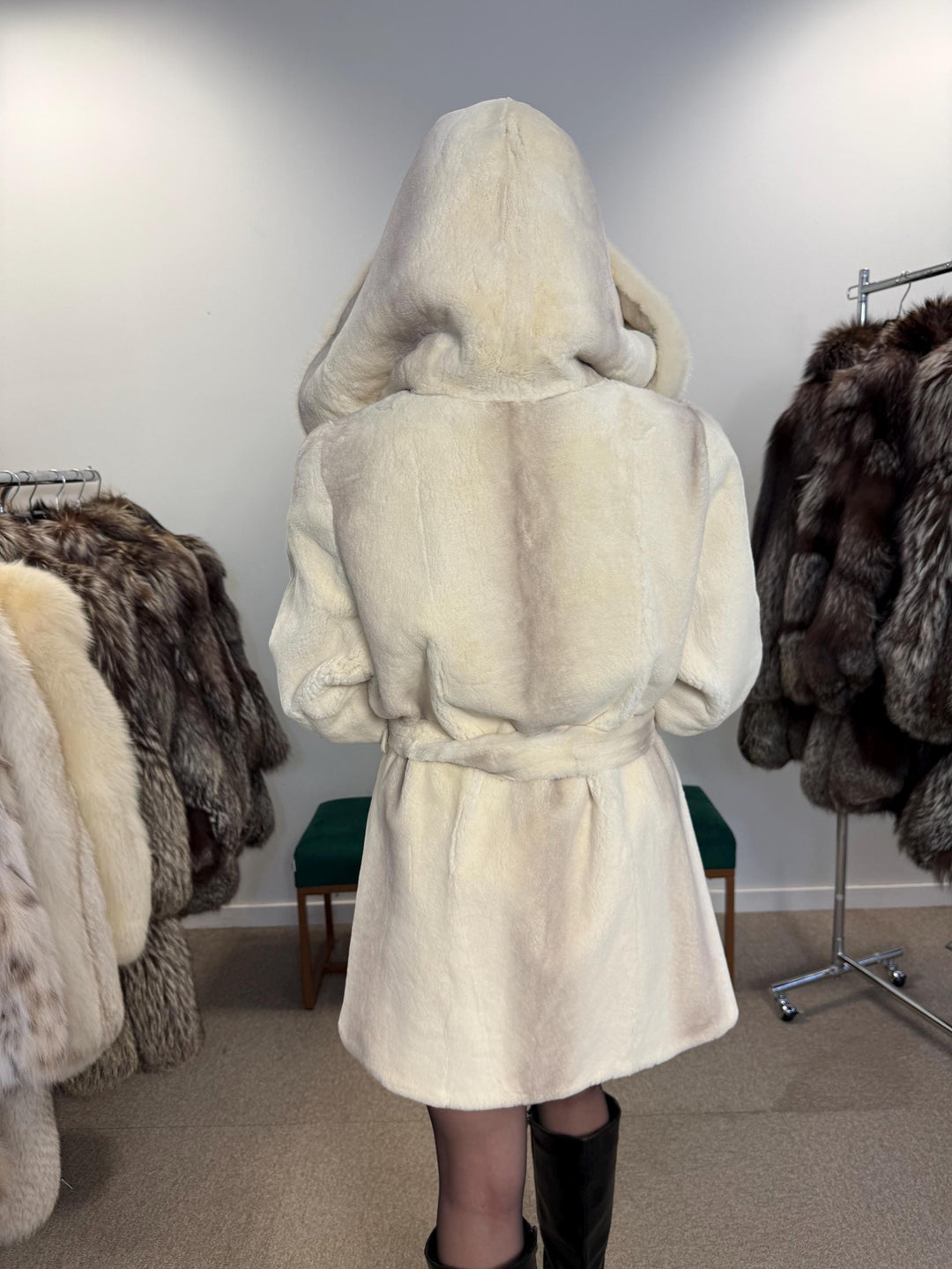 Sheared Rex Rabbit with Mink Fur Coat, Large Size, White Rabbit Fur Coat, White Mink Fur Coat, Vintage Fur Coat, Women's Coat, New Fur Coat