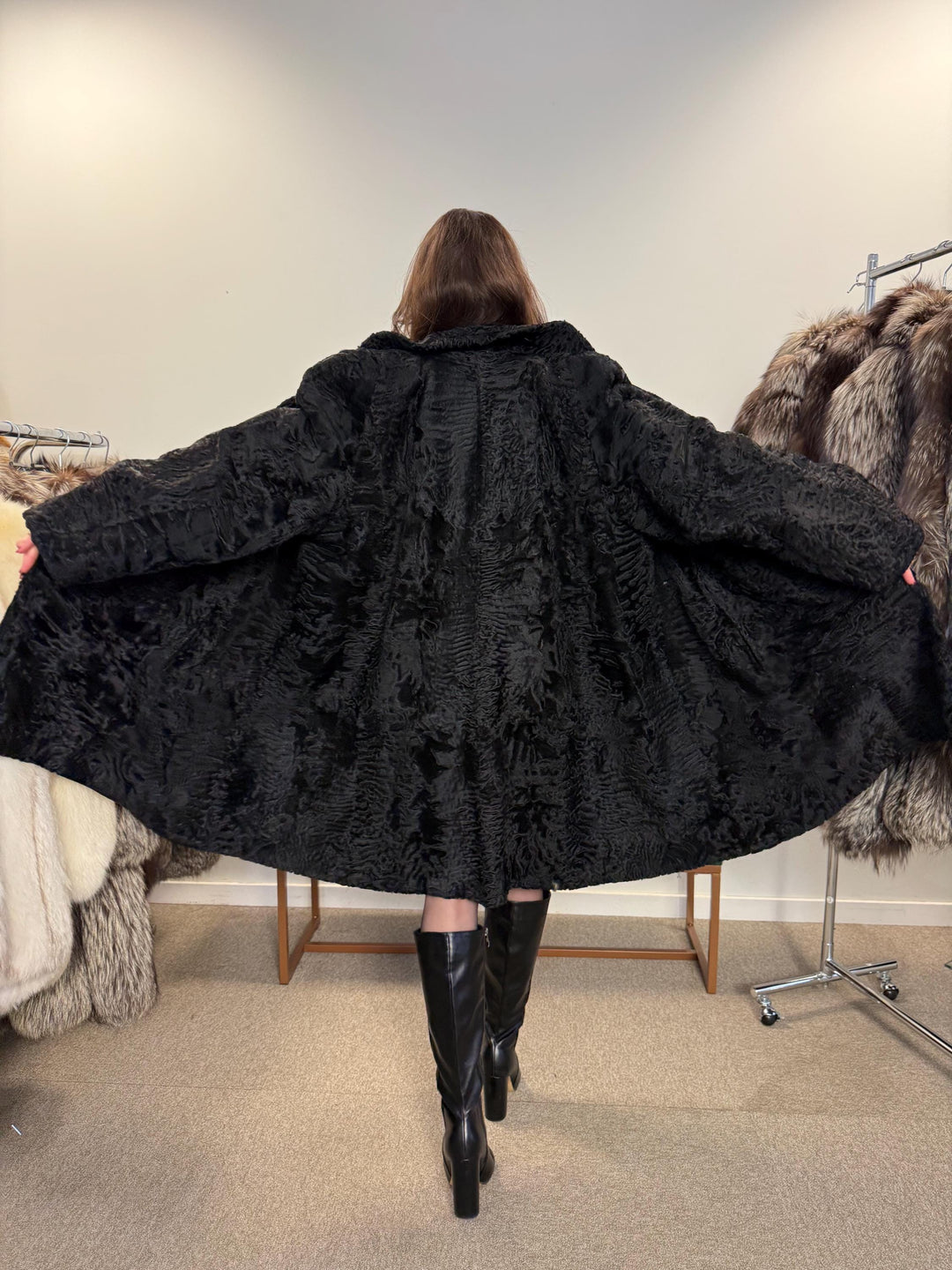 Black Astrakhan Fur Coat, XL Size, Women's Fur Coat, Swakara Astrakhan Fur Coat, Real Astrakhan Fur, Real Fur Coat, Vintage Fur Coat, Fur