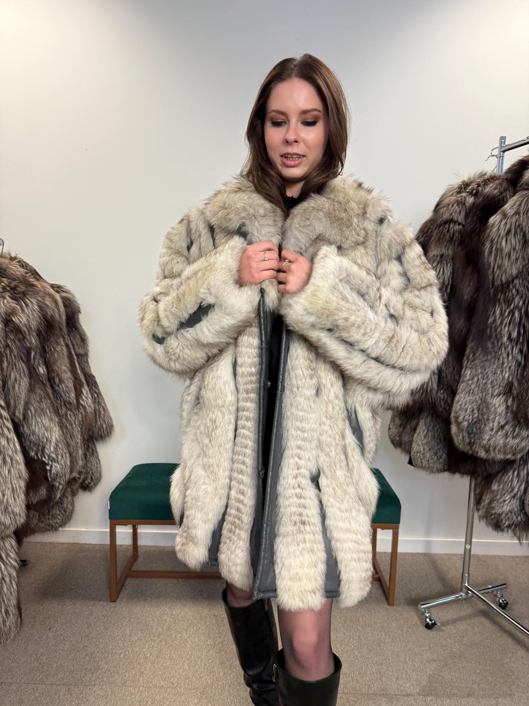 Fox Leather Fur Coat, XL Size, Real Fur Coat, Elegant Fox Fur, Vintage Fox Fur, Fox Leather Coat, Women Fox Fur Coat, Real Fox, Nordic Fox