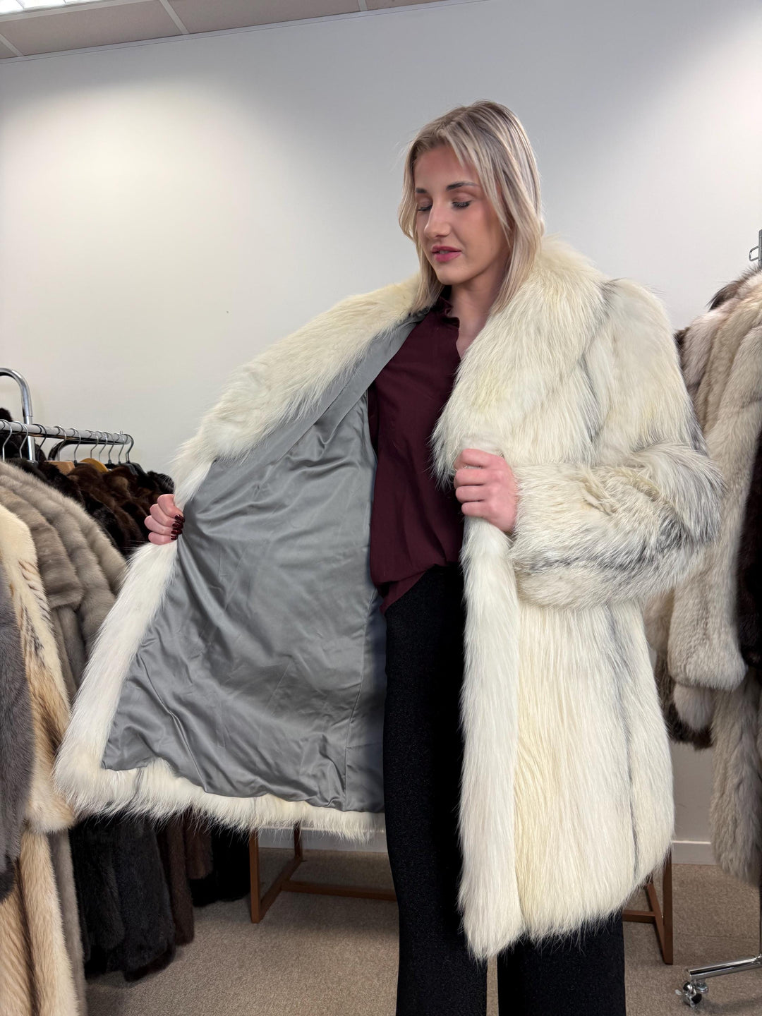 Marble Fox Fur Coat, White Fox Fur Coat, XL Size, fluffy Fur Coat, Real Fox Fur Coat, White Fox Fur Coat, Vintage Fur Coat, fox fur