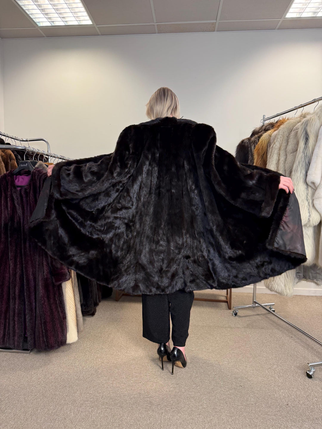 Superb Ranched Saga Mink Fur Coat, black mink coat, one size 4XL, Premium High Quality Fur, Luxury Women's Fur Coat, swinger Thick Mink Fur