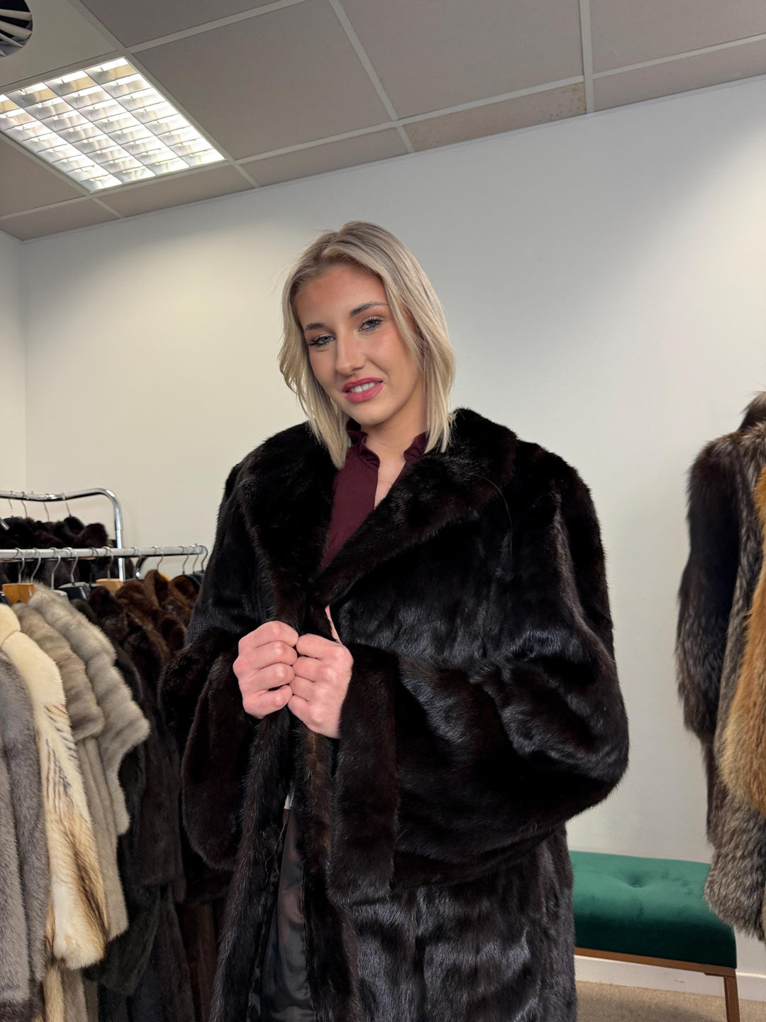 Superb Ranched Saga Mink Fur Coat, black mink coat, one size 4XL, Premium High Quality Fur, Luxury Women's Fur Coat, swinger Thick Mink Fur