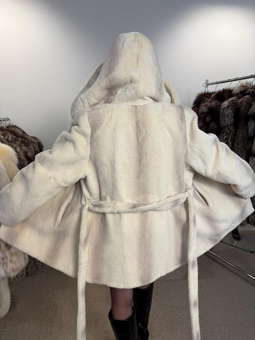 Sheared Rex Rabbit with Mink Fur Coat, Medium Size, White Rabbit Fur Coat, White Mink Fur Coat, Vintage Fur Coat, Women's Coat, New Fur Coat