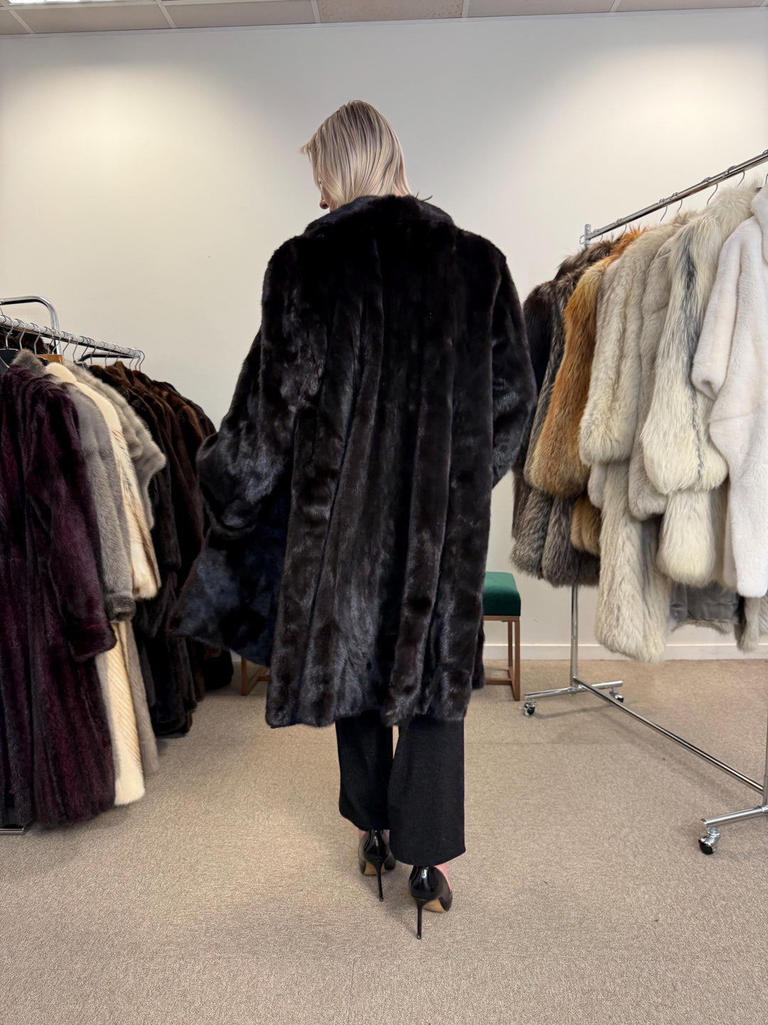 Superb Ranched Saga Mink Fur Coat, black mink coat, one size 4XL, Premium High Quality Fur, Luxury Women's Fur Coat, swinger Thick Mink Fur