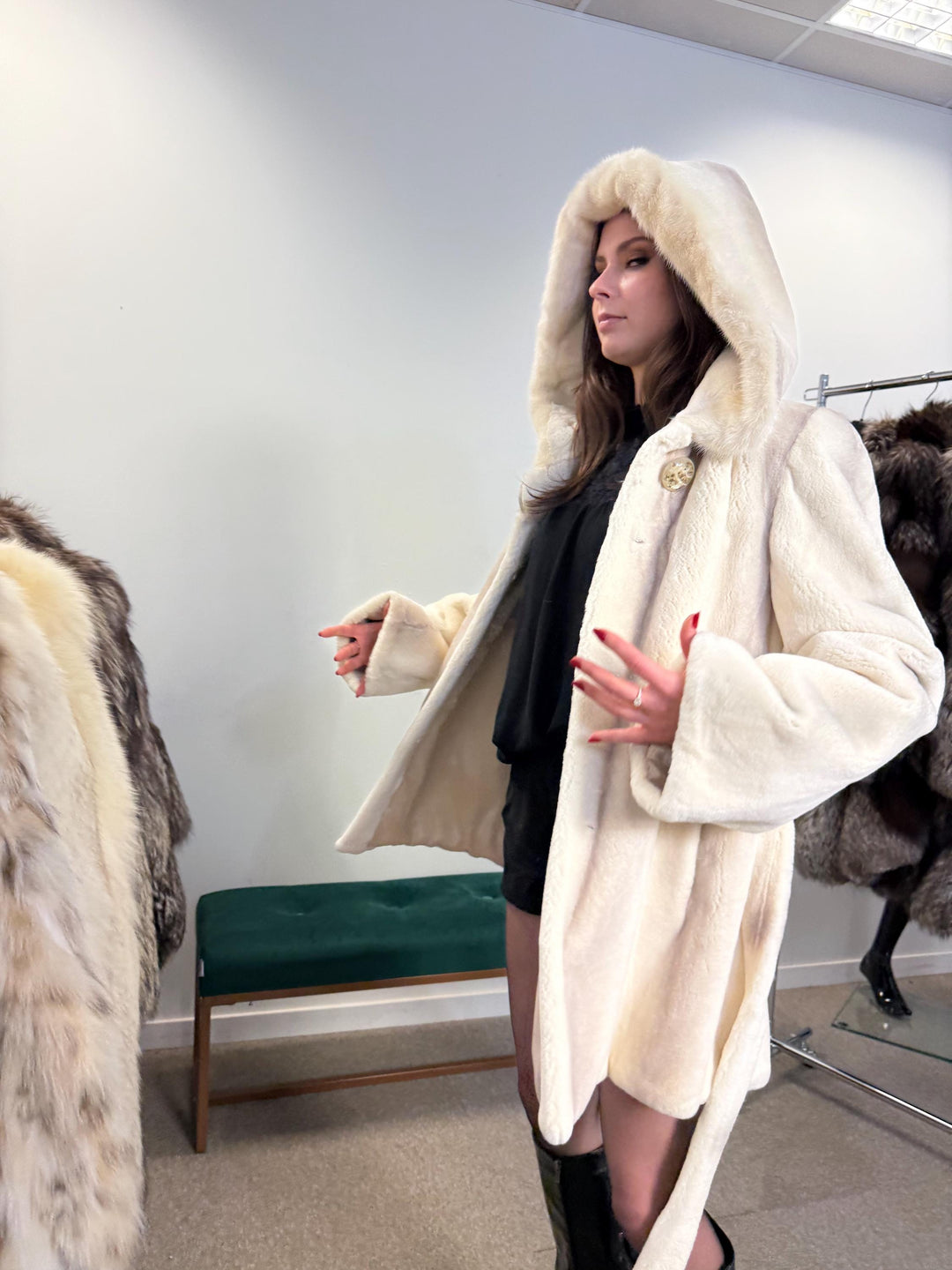 Sheared Rex Rabbit with Mink Fur Coat, Medium Size, White Rabbit Fur Coat, White Mink Fur Coat, Vintage Fur Coat, Women's Coat, New Fur Coat