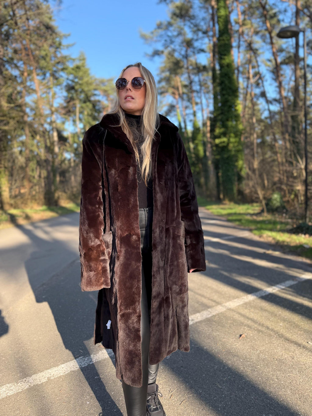 Dark Brown Sheared Rabbit Fur Coat, XL/XXL Super Soft Fur, Light Shiny Finish, Full-Length Elegant Design, Brand New Coat, Warm & Luxurious