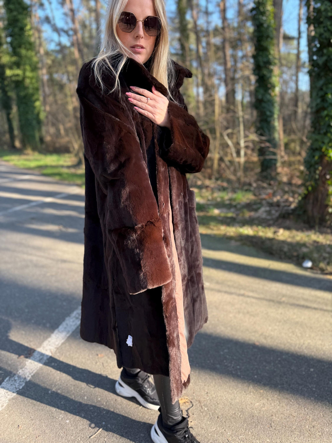 Dark Brown Sheared Rabbit Fur Coat, XL/XXL Super Soft Fur, Light Shiny Finish, Full-Length Elegant Design, Brand New Coat, Warm & Luxurious