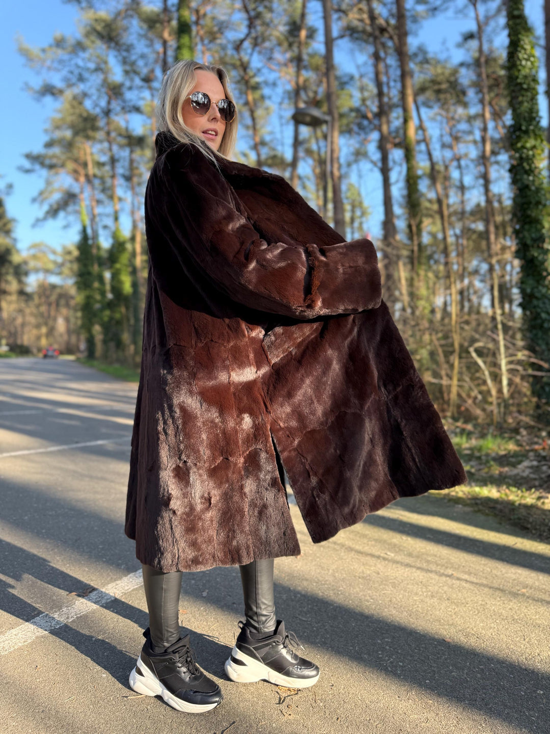 Dark Brown Sheared Rabbit Fur Coat, XL/XXL Super Soft Fur, Light Shiny Finish, Full-Length Elegant Design, Brand New Coat, Warm & Luxurious