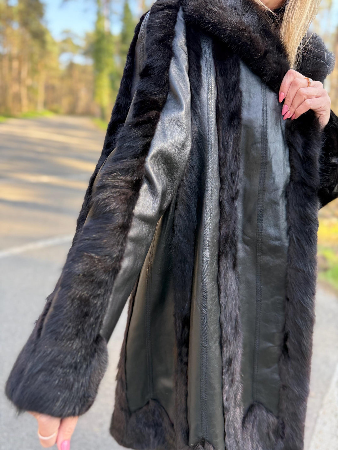 Mink and Leather Fur Coat, XL Size, Vintage Fur Coat, Black Mink Coat, Women Fur Coat, Mink Fur, Real Fur Coat, Leather Coat, Mink Coat