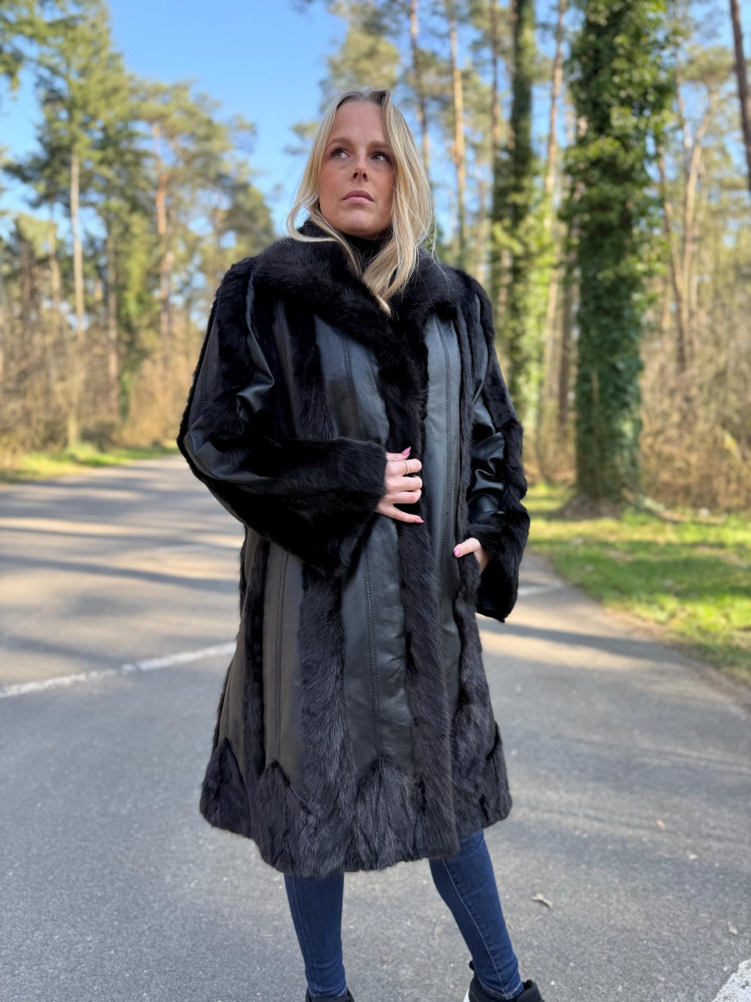 Mink and Leather Fur Coat, XL Size, Vintage Fur Coat, Black Mink Coat, Women Fur Coat, Mink Fur, Real Fur Coat, Leather Coat, Mink Coat