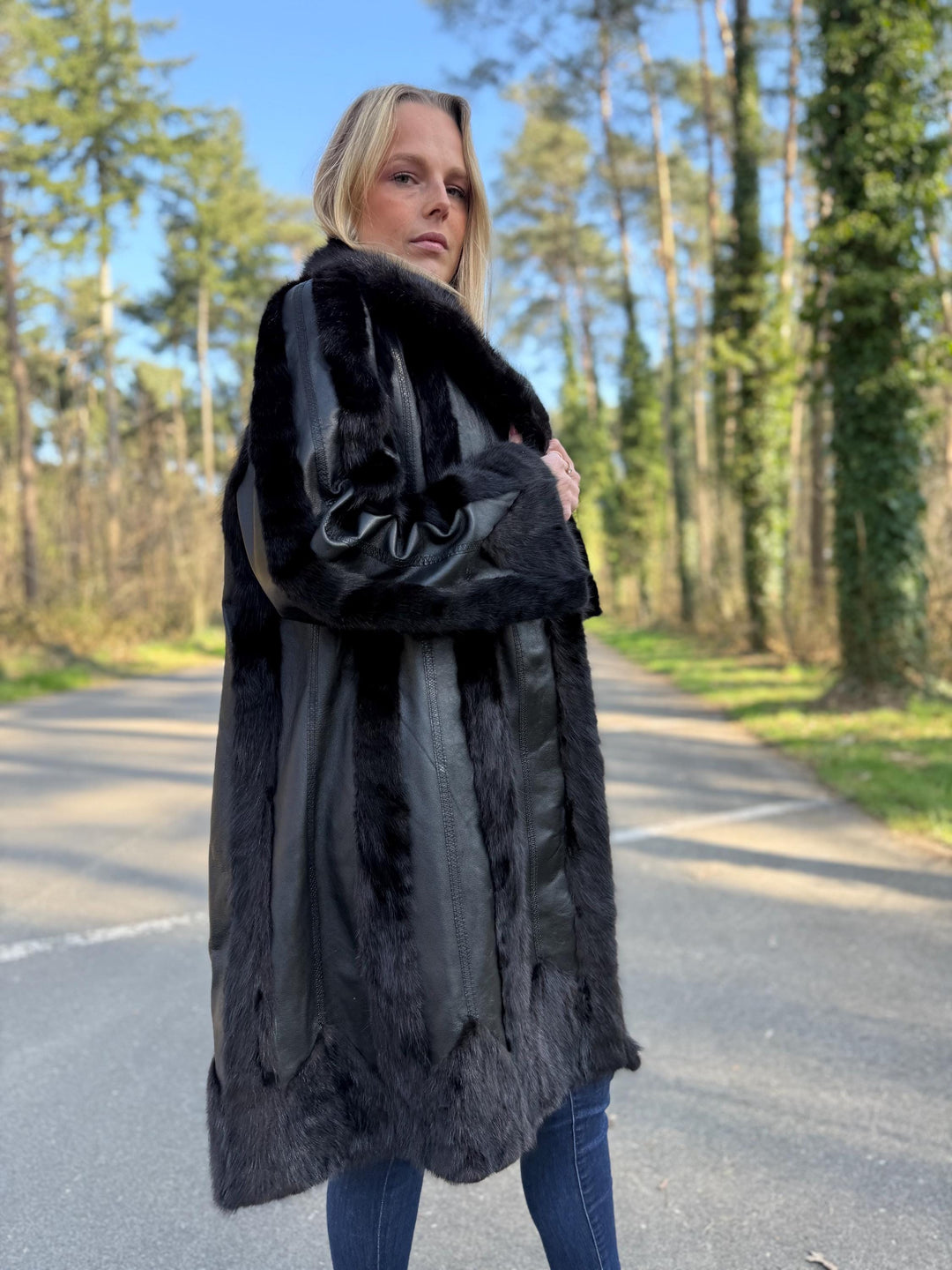 Mink and Leather Fur Coat, XL Size, Vintage Fur Coat, Black Mink Coat, Women Fur Coat, Mink Fur, Real Fur Coat, Leather Coat, Mink Coat