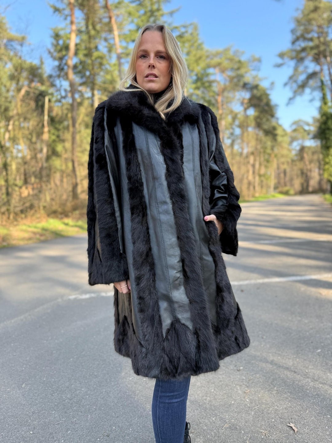 Mink and Leather Fur Coat, XL Size, Vintage Fur Coat, Black Mink Coat, Women Fur Coat, Mink Fur, Real Fur Coat, Leather Coat, Mink Coat