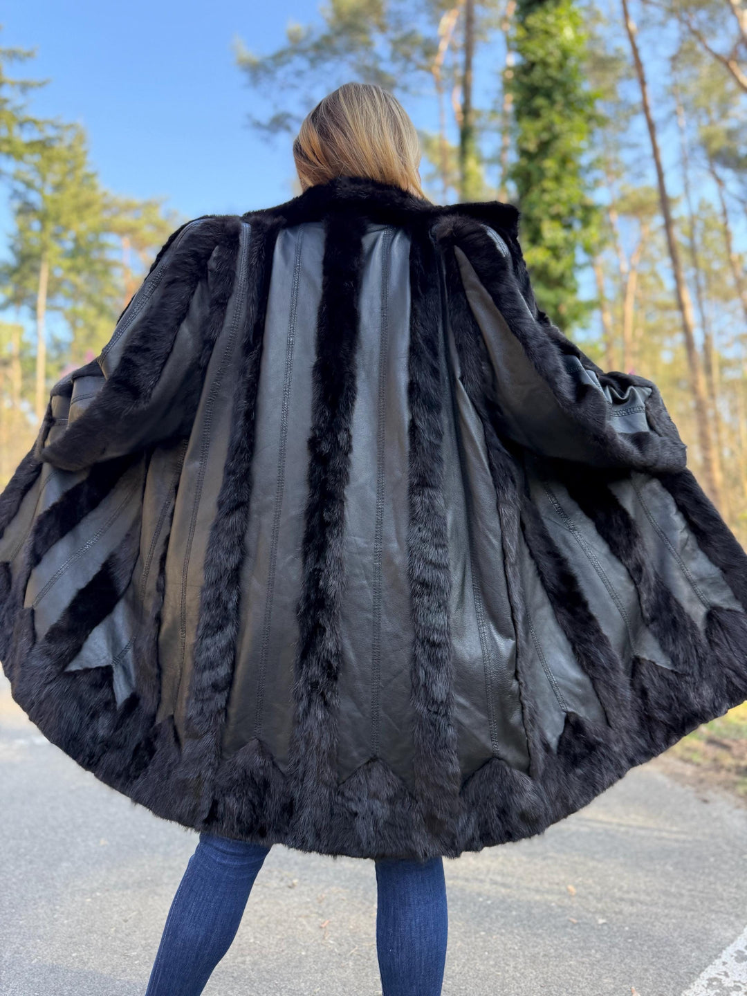 Mink and Leather Fur Coat, XL Size, Vintage Fur Coat, Black Mink Coat, Women Fur Coat, Mink Fur, Real Fur Coat, Leather Coat, Mink Coat