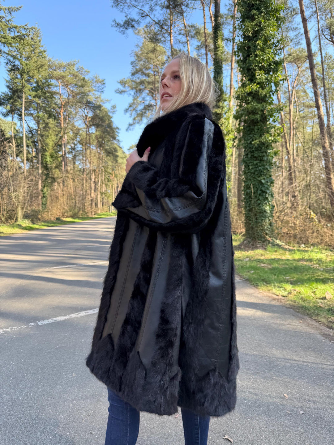 Mink and Leather Fur Coat, XL Size, Vintage Fur Coat, Black Mink Coat, Women Fur Coat, Mink Fur, Real Fur Coat, Leather Coat, Mink Coat