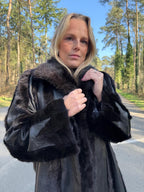 Mink Fur Coat, Leather, Size XL