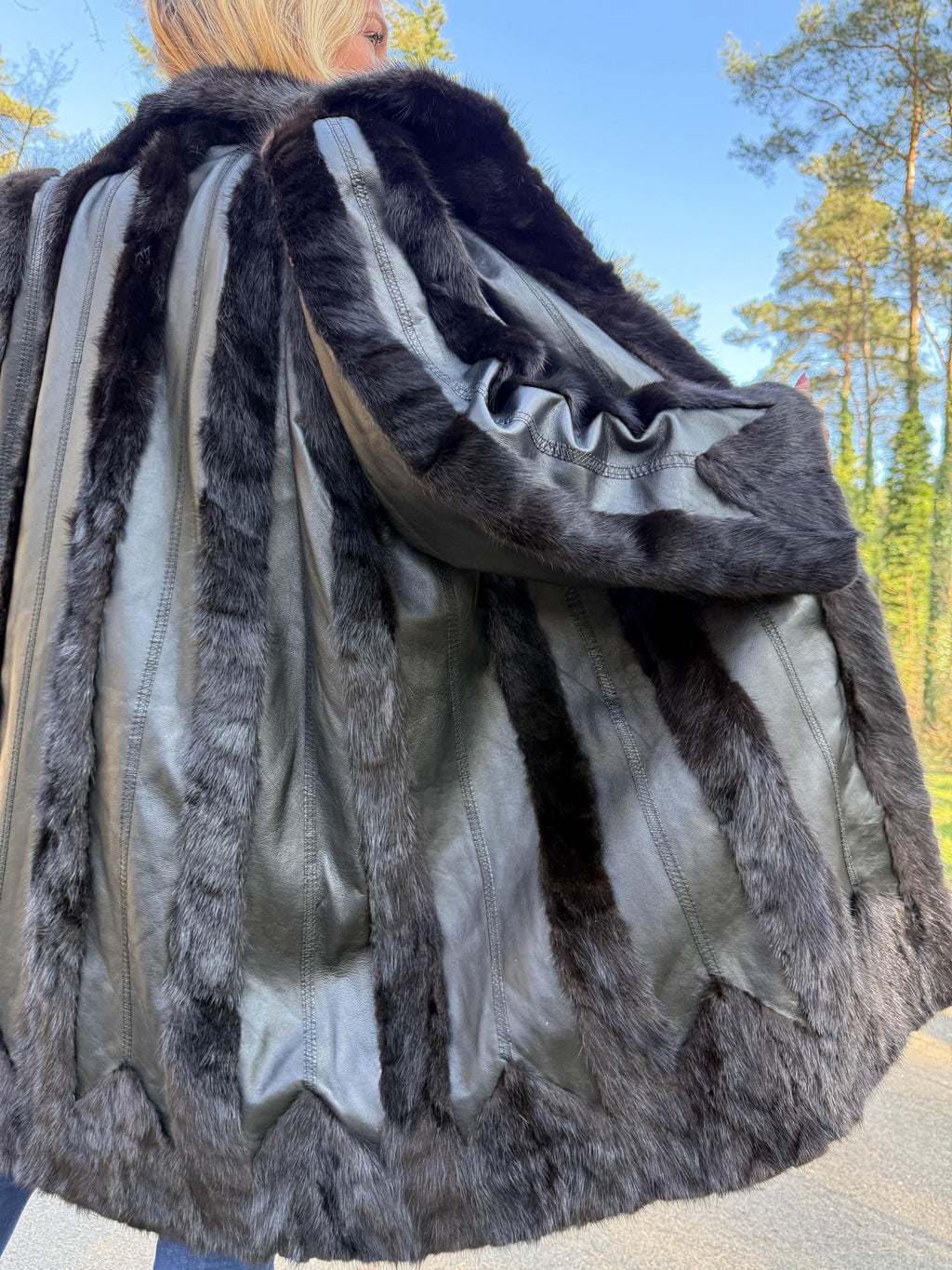 Mink and Leather Fur Coat, XL Size, Vintage Fur Coat, Black Mink Coat, Women Fur Coat, Mink Fur, Real Fur Coat, Leather Coat, Mink Coat