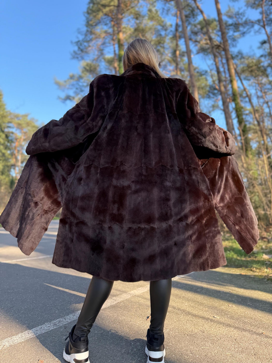 Dark Brown Sheared Rabbit Fur Coat, XL/XXL Super Soft Fur, Light Shiny Finish, Full-Length Elegant Design, Brand New Coat, Warm & Luxurious