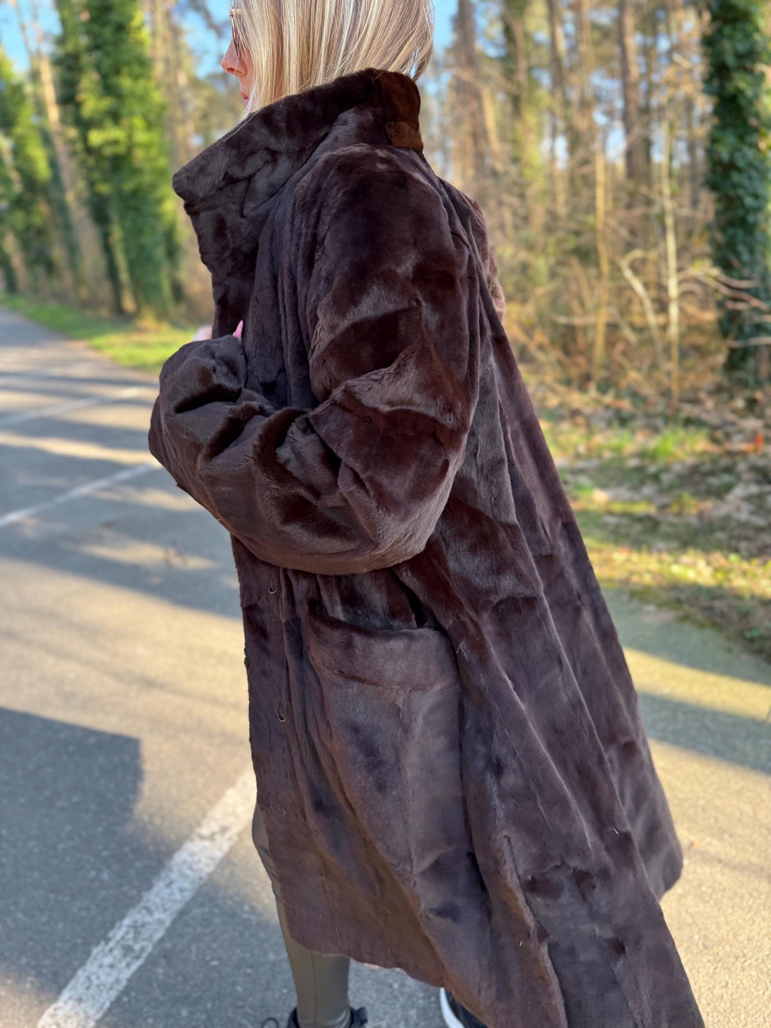 Dark Brown Sheared Rabbit Fur Coat, XL/XXL Super Soft Fur, Light Shiny Finish, Full-Length Elegant Design, Brand New Coat, Warm & Luxurious