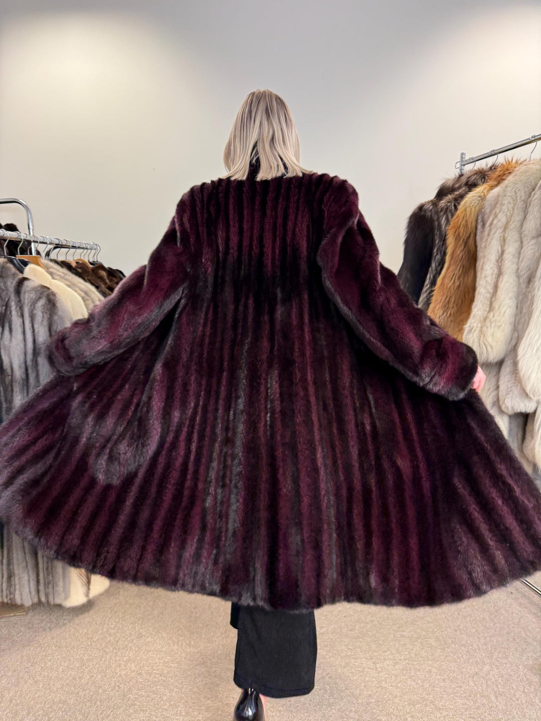 Dyed Mink Fur Coat, Large Size, Purple Fur Coat, Vintage Fur Coat, Real Fur Coat, Long Fur Coat, Women's Fur Coat, Cross Mink Coat, Mink Fur