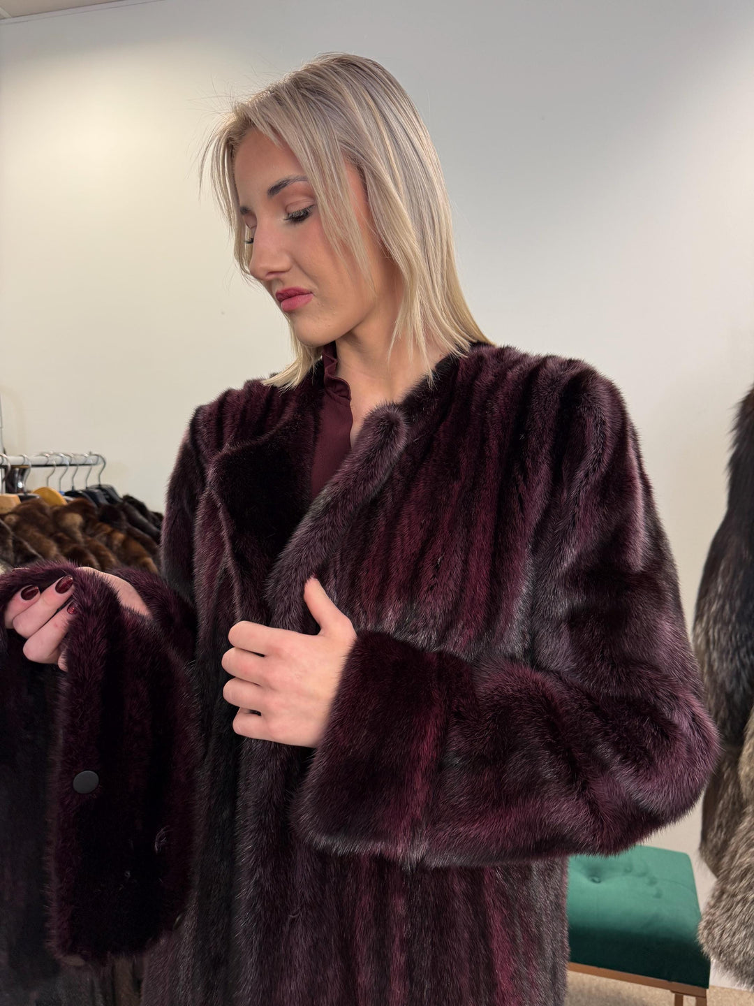 Dyed Mink Fur Coat, Large Size, Purple Fur Coat, Vintage Fur Coat, Real Fur Coat, Long Fur Coat, Women's Fur Coat, Cross Mink Coat, Mink Fur