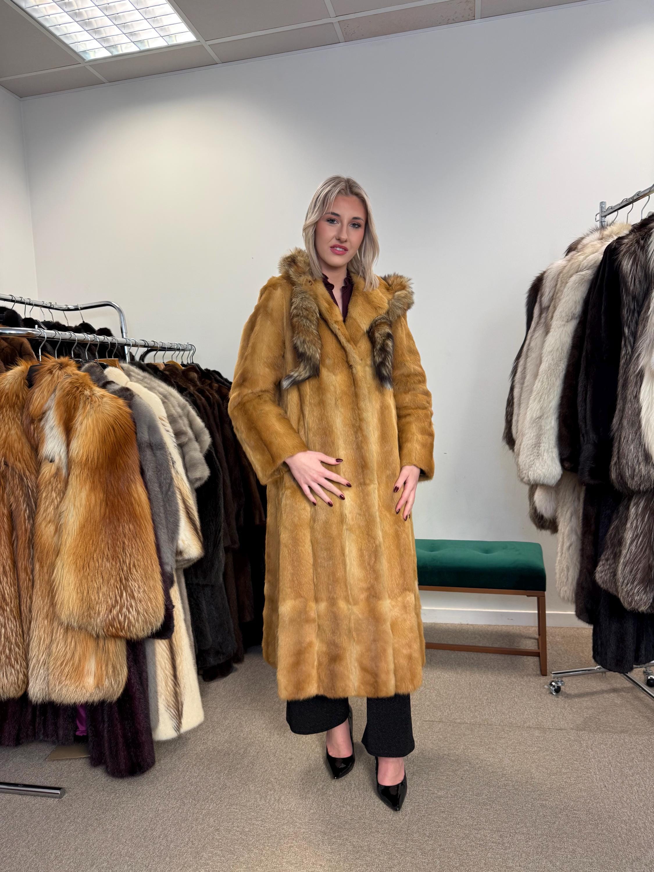 Golden Weasel Fur Coat, Medium Size, Women's Fur Coat, Real Weasel Fur Coat, Weasel Coat Women, Vintage Fur Coat, Hooded Fur Coat, Real Fur