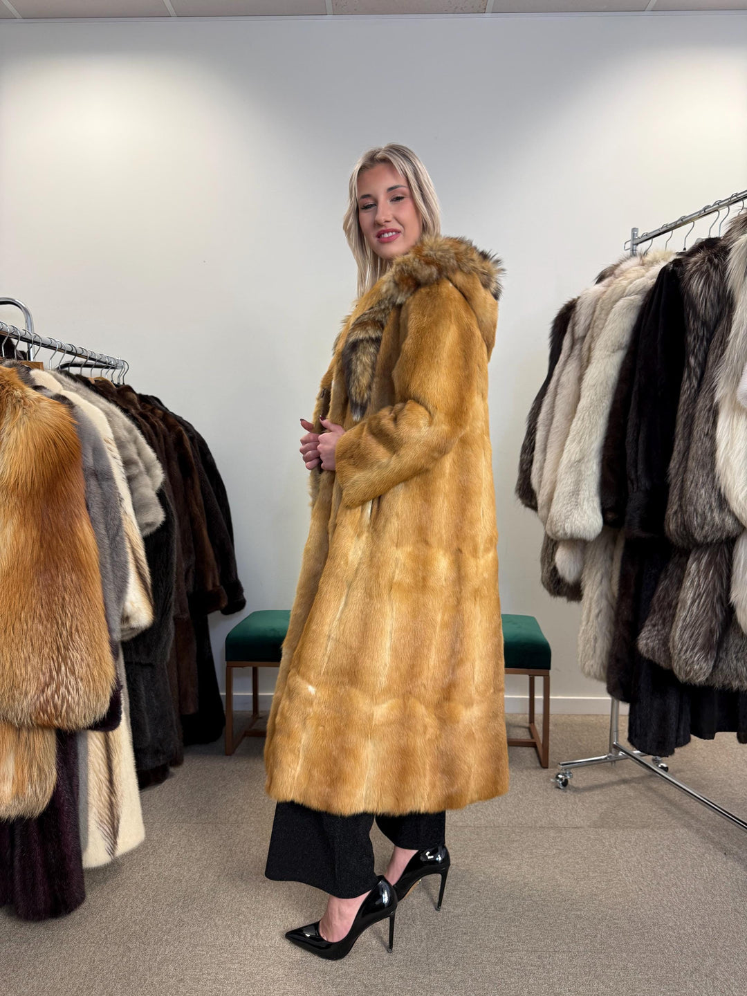 Golden Weasel Fur Coat, Medium Size, Women's Fur Coat, Real Weasel Fur Coat, Weasel Coat Women, Vintage Fur Coat, Hooded Fur Coat, Real Fur