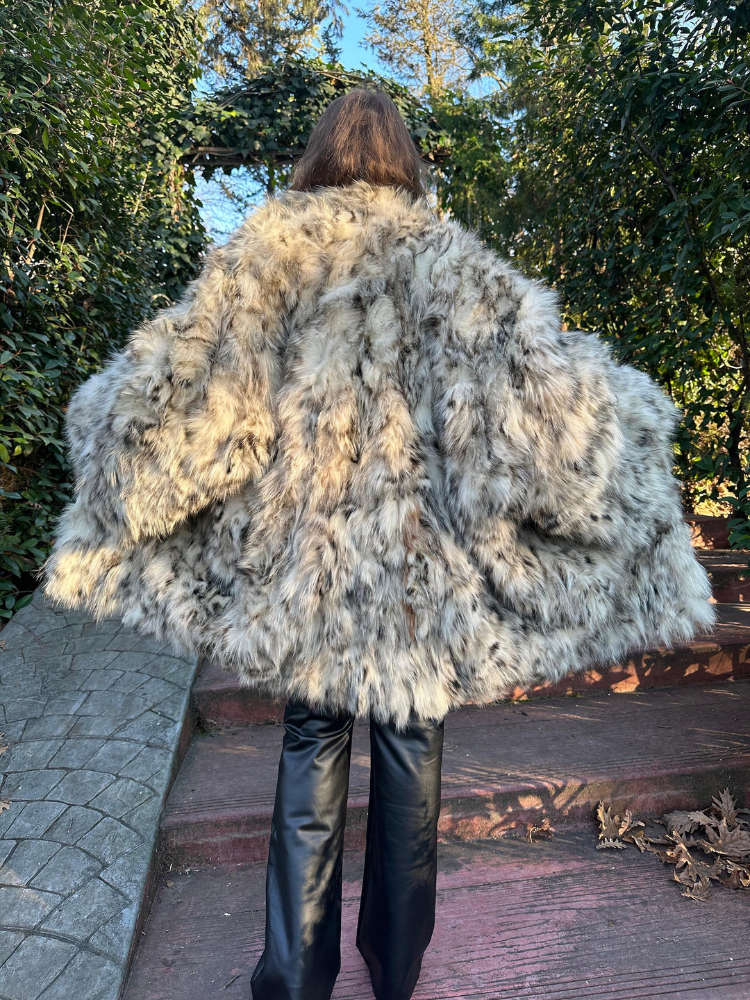 Oversize Fox Fur Jacket 4XL, Lynx Printed Fox Fur Jacket, fluffy fox fur jacket, white fox fur, real fox fur jacket, womens fox fur jacket