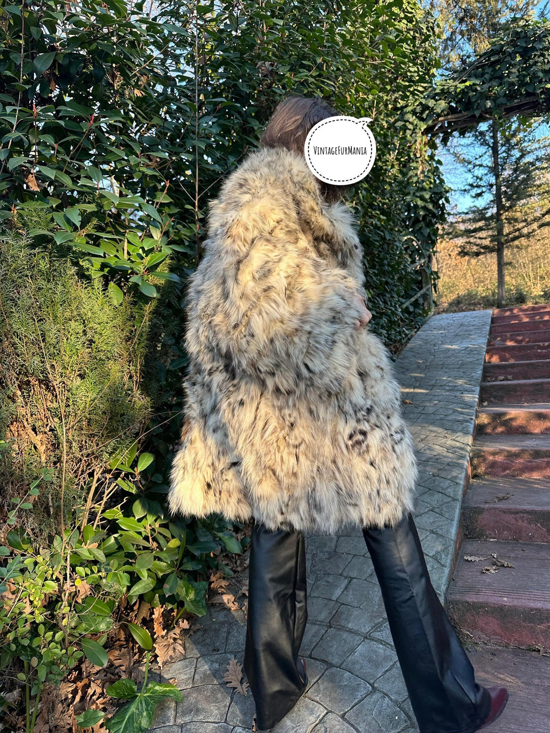 Oversize Fox Fur Jacket 4XL, Lynx Printed Fox Fur Jacket, fluffy fox fur jacket, white fox fur, real fox fur jacket, womens fox fur jacket