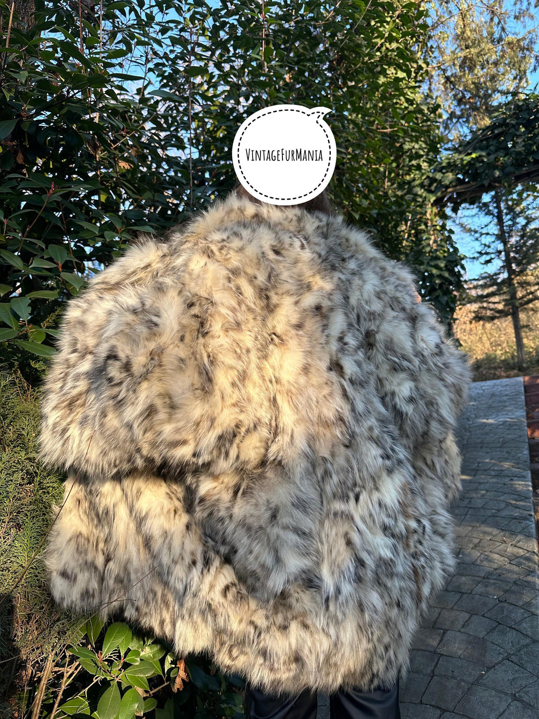 Oversize Fox Fur Jacket 4XL, Lynx Printed Fox Fur Jacket, fluffy fox fur jacket, white fox fur, real fox fur jacket, womens fox fur jacket