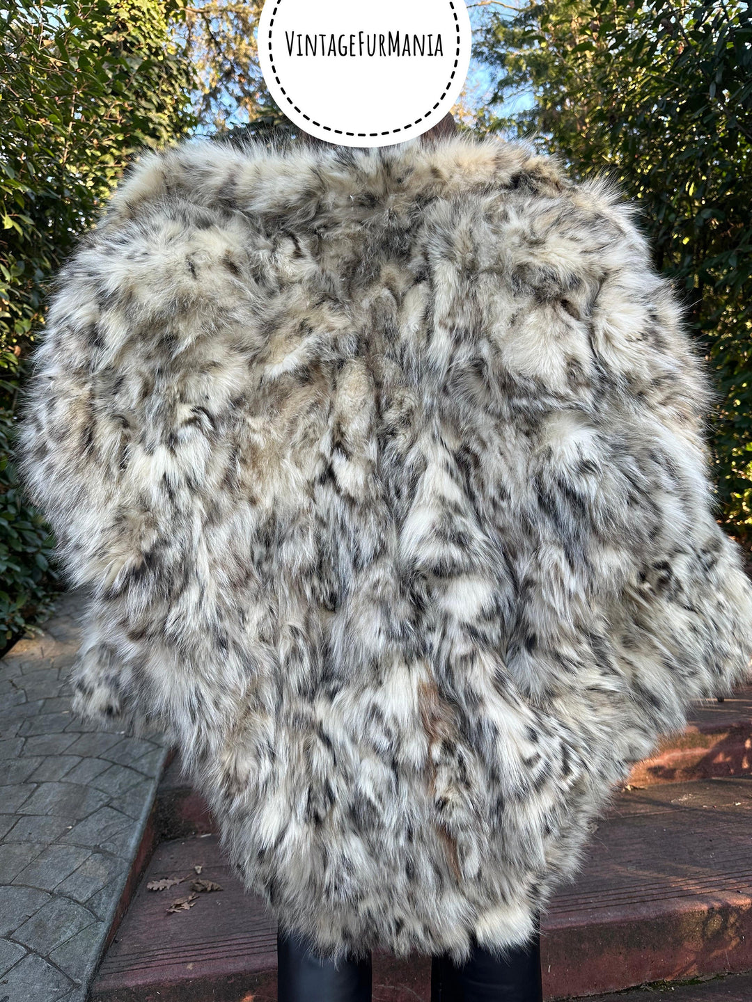 Oversize Fox Fur Jacket 4XL, Lynx Printed Fox Fur Jacket, fluffy fox fur jacket, white fox fur, real fox fur jacket, womens fox fur jacket