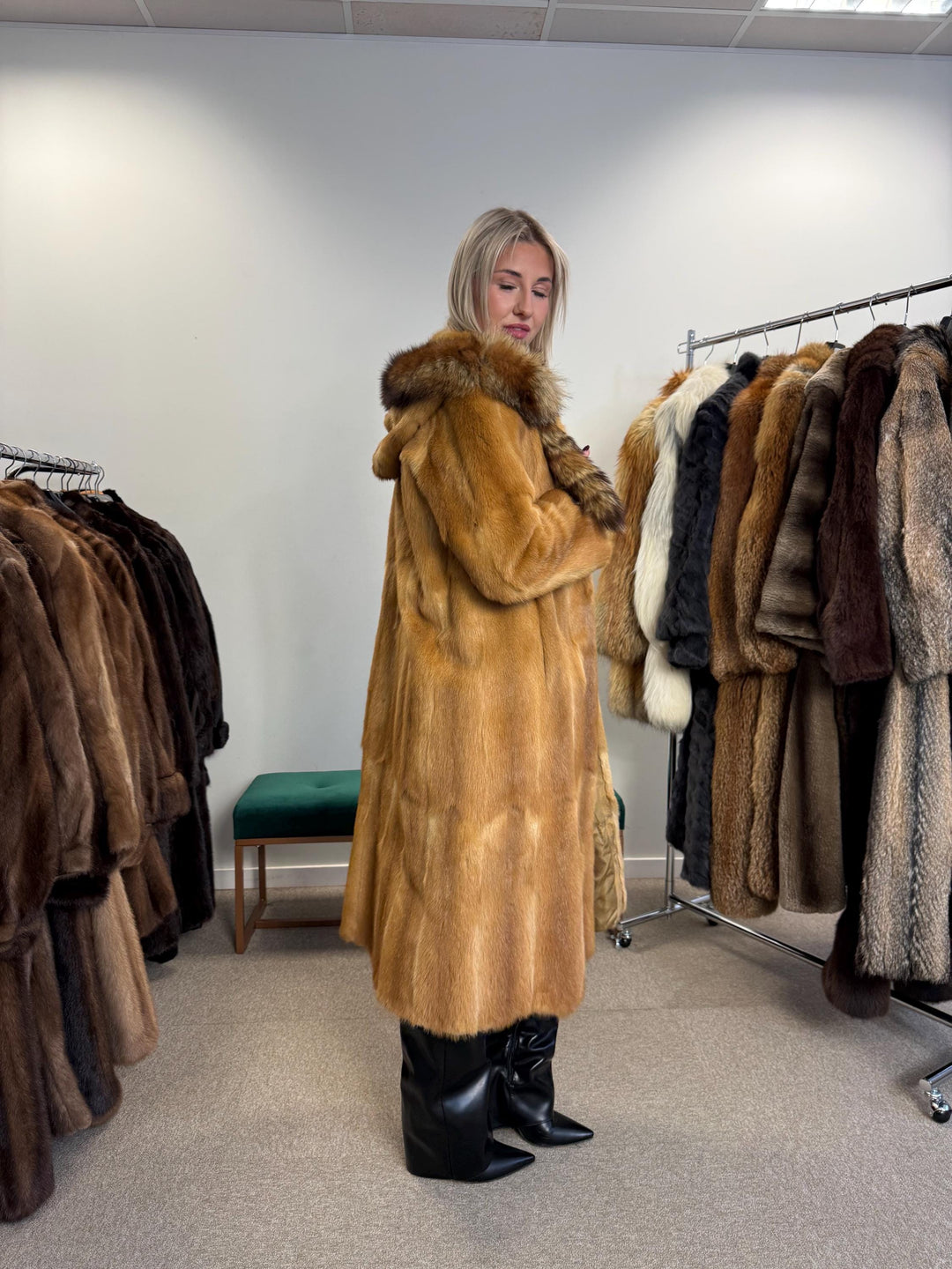 Golden Weasel Fur Coat, M Size, Women's Fur Coat, Real Weasel Fur Coat, Weasel Coat Women, Vintage Fur Coat, Hooded Fur Coat, Real Fur Coat