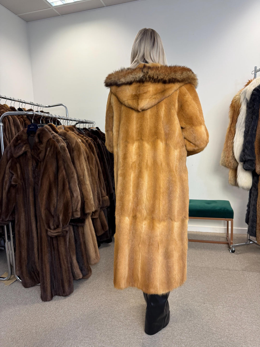 Golden Weasel Fur Coat, M Size, Women's Fur Coat, Real Weasel Fur Coat, Weasel Coat Women, Vintage Fur Coat, Hooded Fur Coat, Real Fur Coat