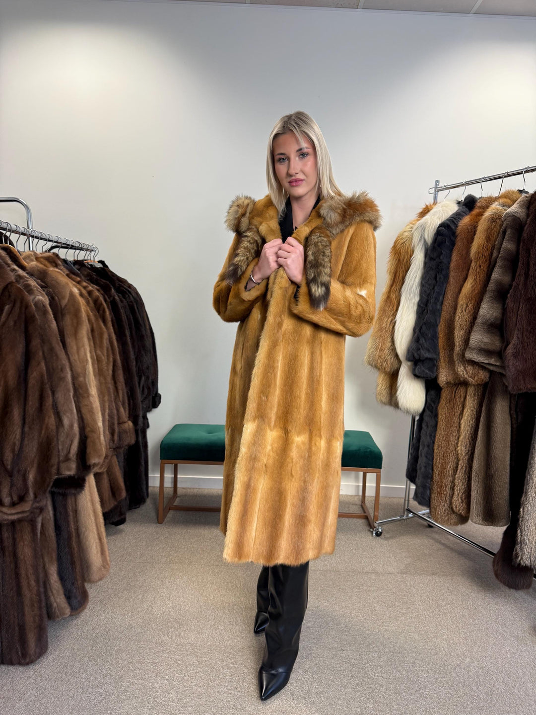 Golden Weasel Fur Coat, M Size, Women's Fur Coat, Real Weasel Fur Coat, Weasel Coat Women, Vintage Fur Coat, Hooded Fur Coat, Real Fur Coat